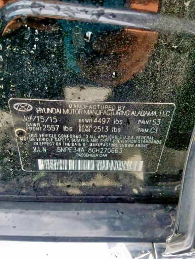 5NPE34AF8GH270663 - 2016 HYUNDAI SONATA SPO BLACK photo 10