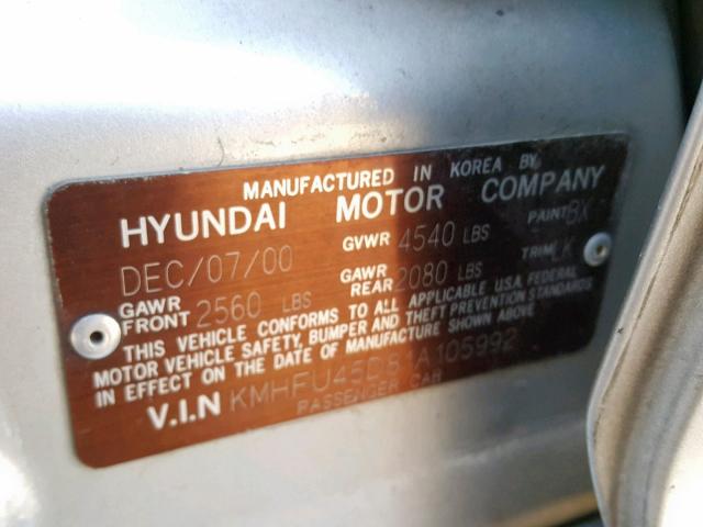 KMHFU45D81A105992 - 2001 HYUNDAI XG 300 SILVER photo 10