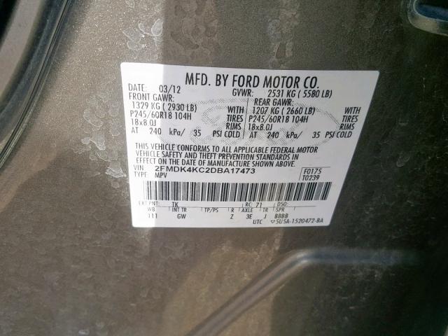 2FMDK4KC2DBA17473 - 2013 FORD EDGE LIMIT BROWN photo 10