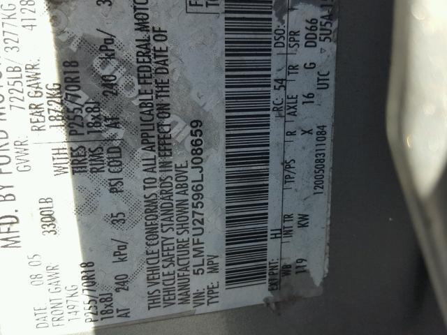 5LMFU27596LJ08659 - 2006 LINCOLN NAVIGATOR GRAY photo 10