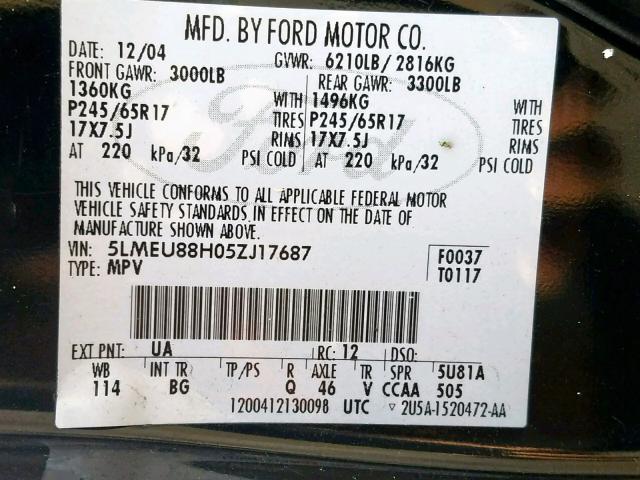 5LMEU88H05ZJ17687 - 2005 LINCOLN AVIATOR Qara foto 10