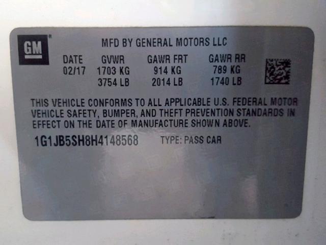 1G1JB5SH8H4148568 - 2017 CHEVROLET SONIC LS 白色 照片 10