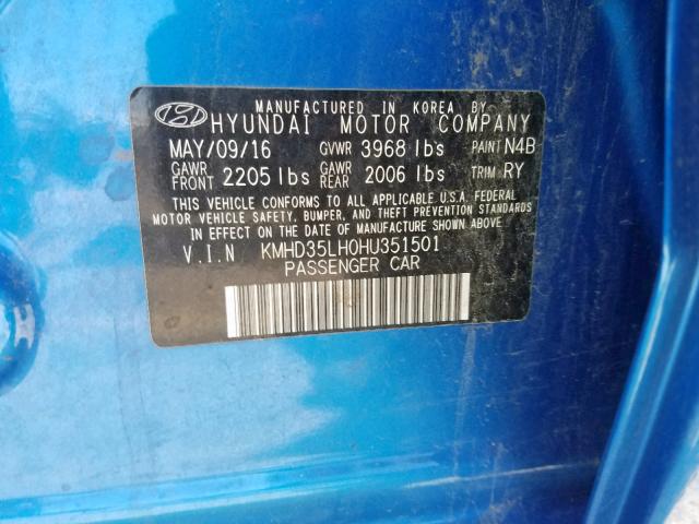 KMHD35LH0HU351501 - 2017 HYUNDAI ELANTRA GT BLUE photo 10