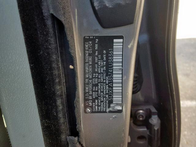 5UXFA13574LU38361 - 2004 BMW X5 3.0I SILVER photo 10