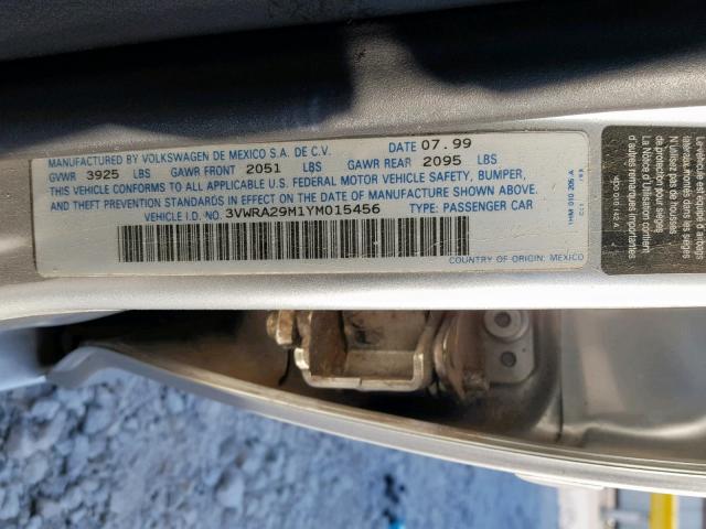 3VWRA29M1YM015456 - 2000 VOLKSWAGEN JETTA GL SILVER photo 10