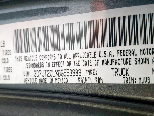 3D7UT2CLXBG553883 - 2011 DODGE RAM 2500 GRAY photo 10