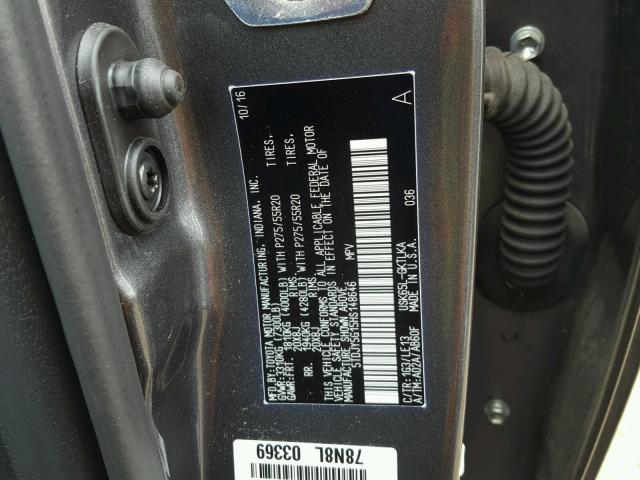 5TDJY5G15HS148646 - 2017 TOYOTA SEQUOIA LI GRAY photo 10