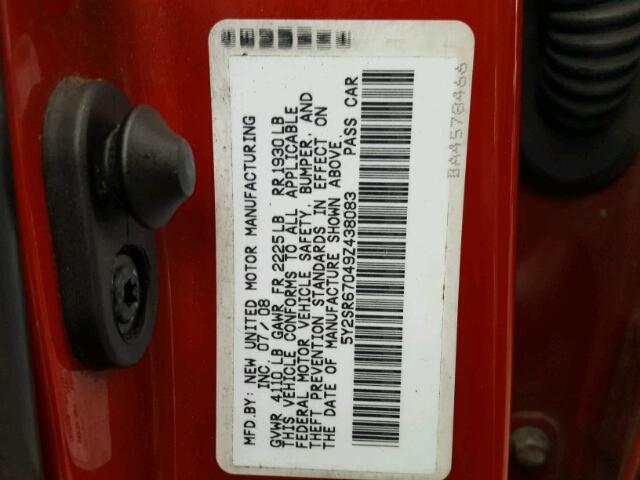 5Y2SR67049Z438083 - 2009 PONTIAC VIBE GT RED photo 10