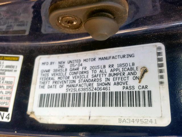 5Y2SL63855Z406461 - 2005 PONTIAC VIBE BLUE photo 10