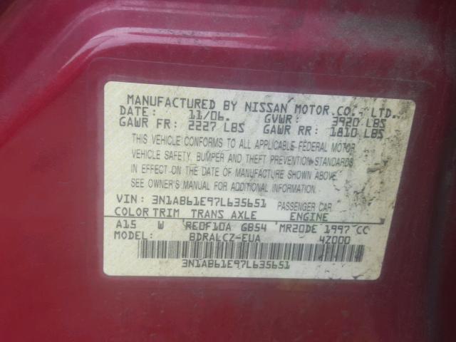 3N1AB61E97L635651 - 2007 NISSAN SENTRA 2.0 RED photo 10