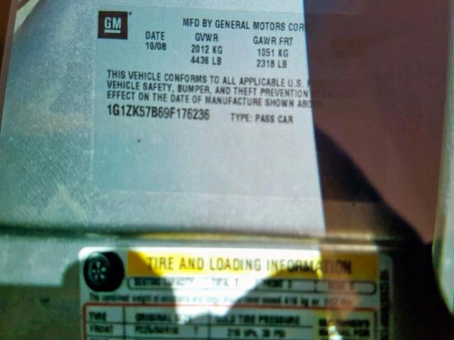 1G1ZK57B69F176236 - 2009 CHEVROLET MALIBU LTZ ვერცხლისფერი ფოტო 10