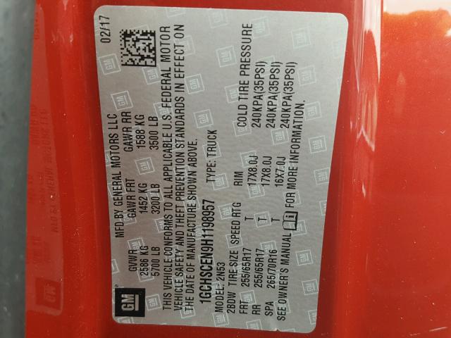 1GCHSCEN9H1198957 - 2017 CHEVROLET COLORADO L RED photo 10