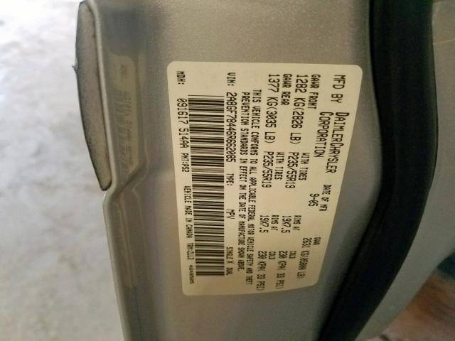 2A8GF78446R662085 - 2006 CHRYSLER PACIFICA L SILVER photo 10