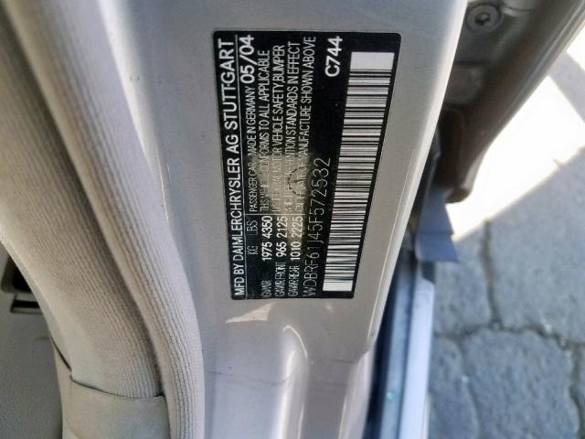 WDBRF61J45F572532 - 2005 MERCEDES-BENZ C 240 SILVER photo 10