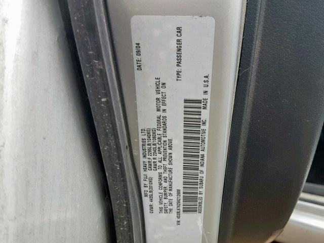 4S3BL676256212688 - 2005 SUBARU LEGACY GT SILVER photo 10