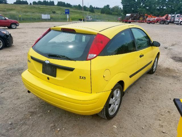 3FAFP313X1R232208 - 2001 FORD FOCUS ZX3 YELLOW photo 4