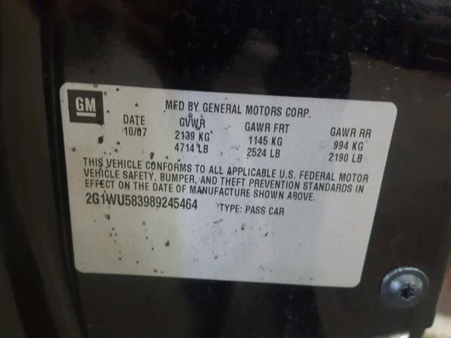 2G1WU583989245464 - 2008 CHEVROLET IMPALA LTZ BLACK photo 10