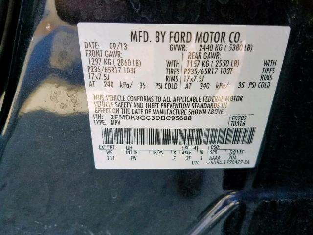 2FMDK3GC3DBC95608 - 2013 FORD EDGE SE BLACK photo 10