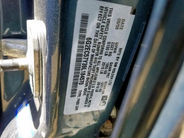 6G2EC57Y39L184570 - 2009 PONTIAC G8 GT BLUE photo 10