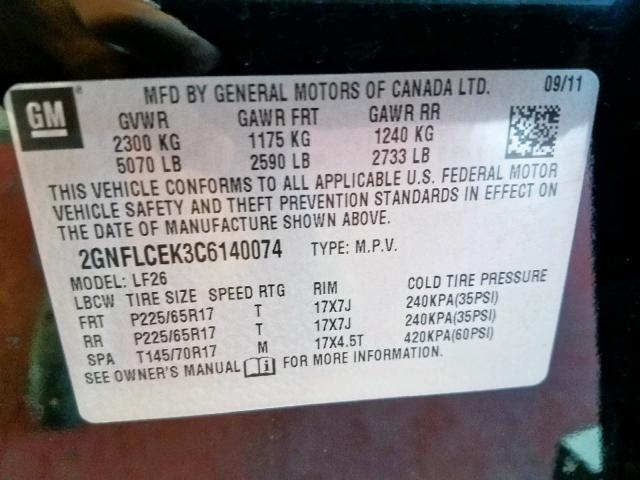 2GNFLCEK3C6140074 - 2012 CHEVROLET EQUINOX LS BLACK photo 10