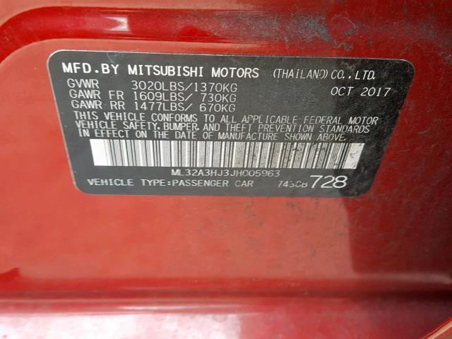 ML32A3HJ3JH005963 - 2018 MITSUBISHI MIRAGE ES RED photo 10
