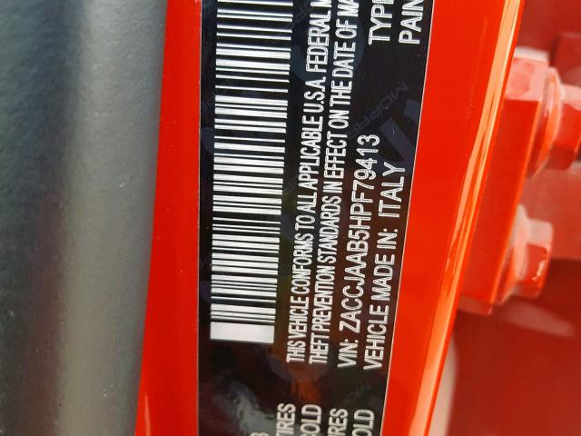 ZACCJAAB5HPF79413 - 2017 JEEP RENEGADE S RED photo 10