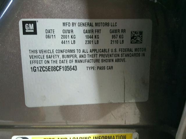 1G1ZC5E08CF105643 - 2012 CHEVROLET MALIBU 1LT BEIGE photo 10