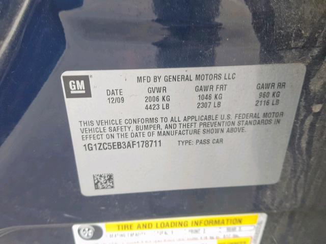 1G1ZC5EB3AF178711 - 2010 CHEVROLET MALIBU 1LT 蓝色 照片 10