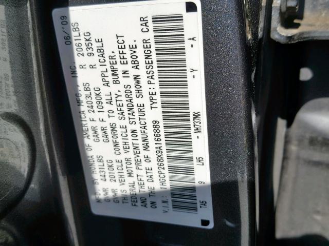 1HGCP268X9A166889 - 2009 HONDA ACCORD EXL SILVER photo 10