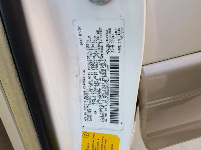 JTJHF10U820288747 - 2002 LEXUS RX 300 WHITE photo 10