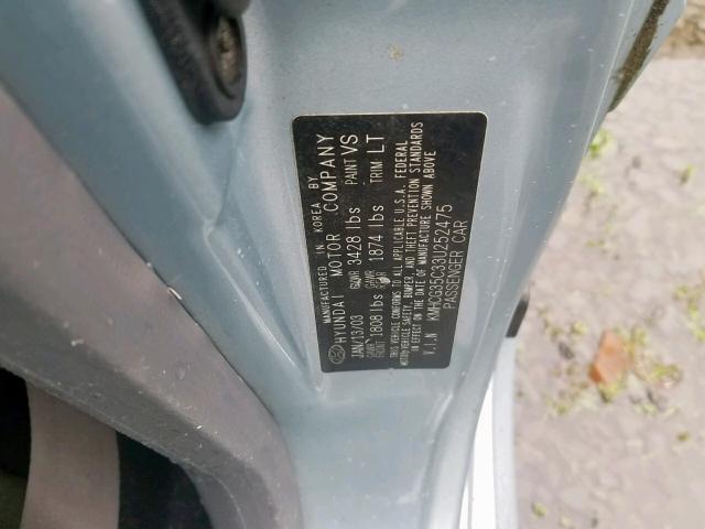 KMHCG35C33U252475 - 2003 HYUNDAI ACCENT GL BLUE photo 10