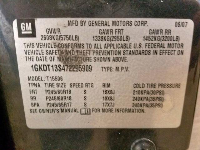 1GKDT13S472295909 - 2007 GMC ENVOY GRAY photo 10