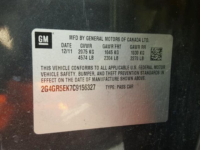 2G4GR5EK7C9156327 - 2012 BUICK REGAL GRAY photo 10