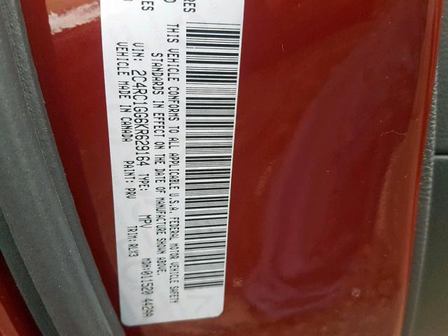 2C4RC1GG6KR629164 - 2019 CHRYSLER PACIFICA L BURGUNDY photo 10