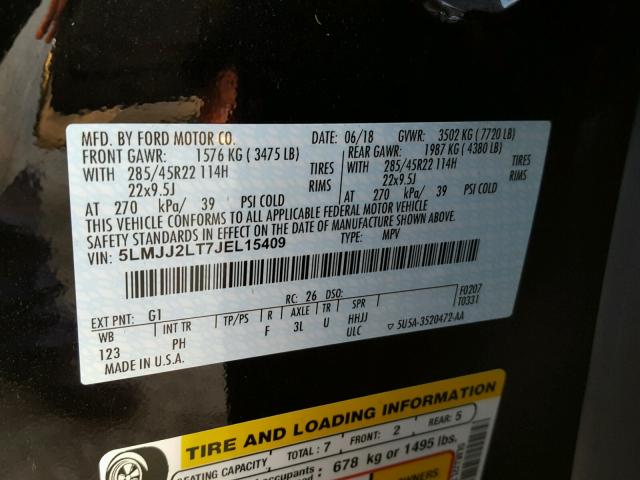 5LMJJ2LT7JEL15409 - 2018 LINCOLN NAVIGATOR 黑色 照片 10