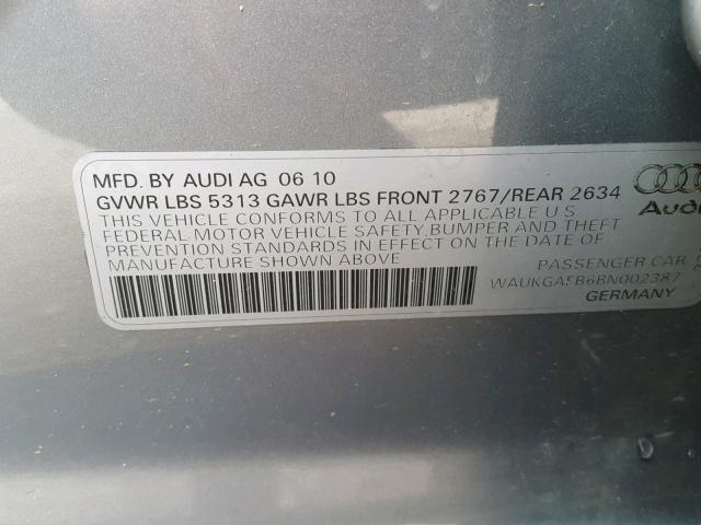 WAUKGAFB6BN002387 - 2011 AUDI A6 PRESTIG GRAY photo 10