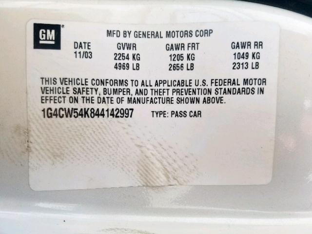 1G4CW54K844142997 - 2004 BUICK PARK AVENU WHITE photo 10