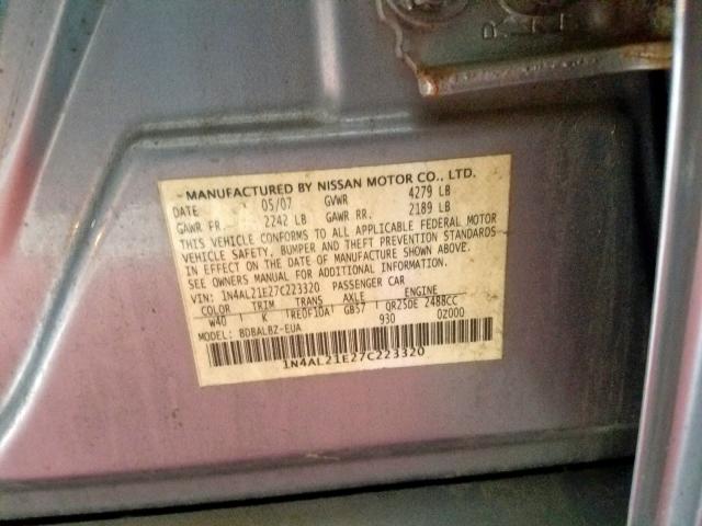 1N4AL21E27C223320 - 2007 NISSAN ALTIMA 2.5 BLUE photo 10