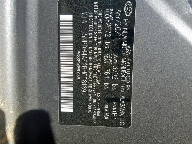 5NPDH4AE2BH058189 - 2011 HYUNDAI ELANTRA GLS  photo 10