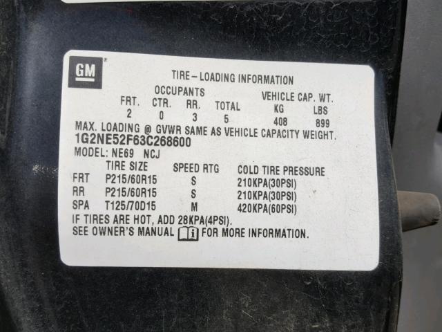 1G2NE52F63C268600 - 2003 PONTIAC GRAND AM S BLACK photo 10