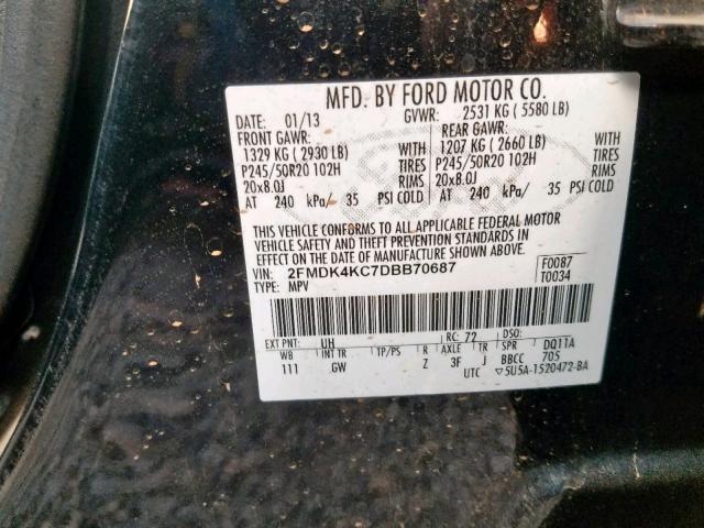 2FMDK4KC7DBB70687 - 2013 FORD EDGE LIMIT BLACK photo 10