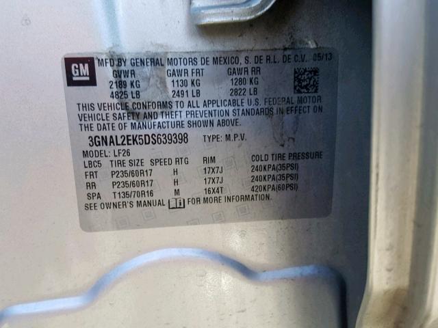 3GNAL2EK5DS639398 - 2013 CHEVROLET CAPTIVA LS 银色 照片 10