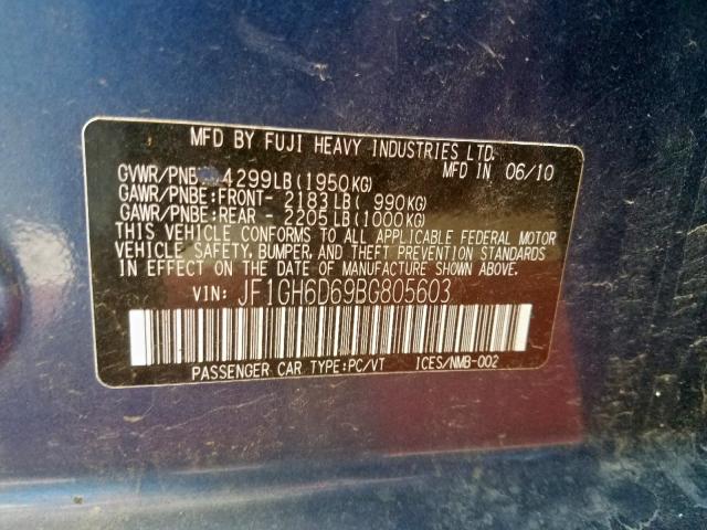 JF1GH6D69BG805603 - 2011 SUBARU IMPREZA OU BLUE photo 10