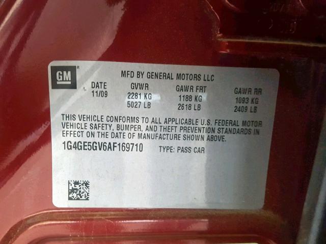 1G4GE5GV6AF169710 - 2010 BUICK LACROSSE C BURGUNDY photo 10