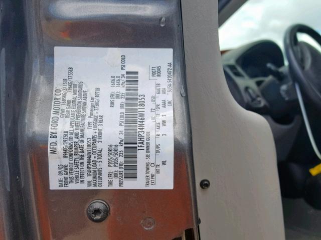 1FAHP34N46W118053 - 2006 FORD FOCUS ZX4 GRAY photo 10