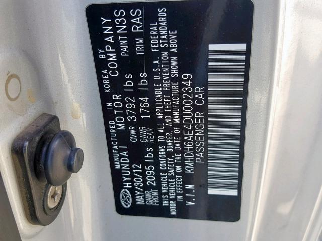 KMHDH6AE4DU002349 - 2013 HYUNDAI ELANTRA CO GRAY photo 10