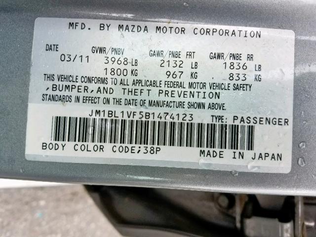 JM1BL1VF5B1474123 - 2011 MAZDA 3 I GRAY photo 10