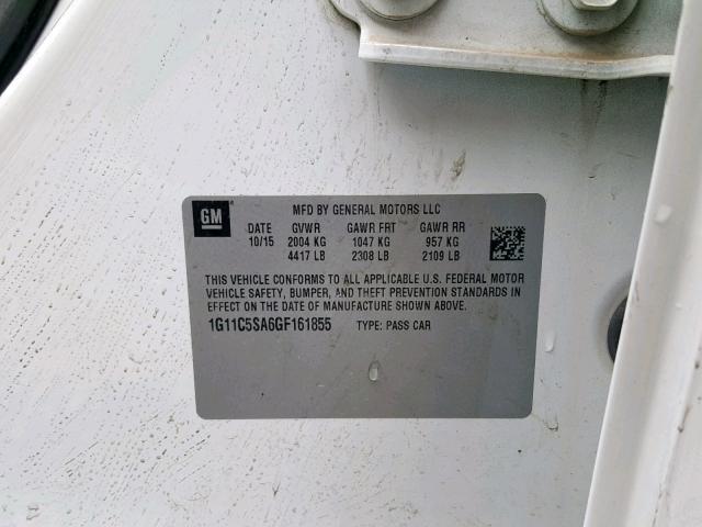 1G11C5SA6GF161855 - 2016 CHEVROLET MALIBU LIM 白色 照片 10