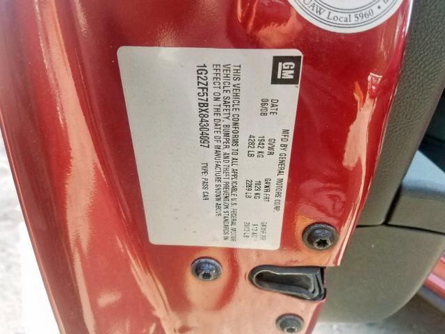 1G2ZF57BX84304097 - 2008 PONTIAC G6 VALUE L RED photo 10