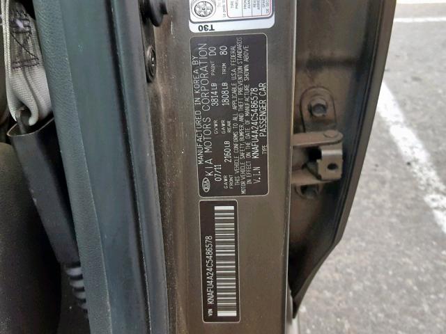 KNAFU4A24C5486578 - 2012 KIA FORTE EX GRAY photo 10